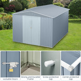 10x10FT Outdoor Metal Storage Shed, Lockable Weatherproof Garden Shed for Tools & Equipment, Durable Galvanized Steel with Sloping Roof & Ventilation, Ideal for Backyard, Patio & Garage Storage, Grey BouPower