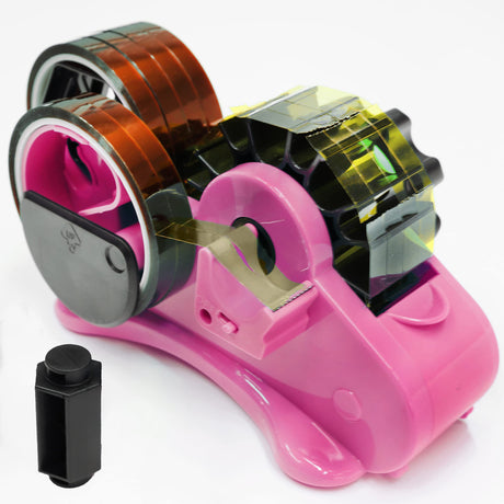 Pink Heat Tape Dispenser Sublimation - Multiple Roll Cut Heat Tape Dispenser 1" & 3" Core Double Reel Cores Sublimation for Heat Transfer Tape, Semi-Automatic Tape Dispenser with Compartment Slots Enskatec