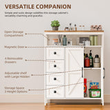 Farmhouse Storage Cabinet with 2 Doors and 4 Drawers, Freestanding Bathroom Storage Cabinet Kitchen Pantry Cabinet, Floor Storage Cabinet Hutch Cupboard for Kitchen/Living Room/Bathroom （Unique White） Befrases