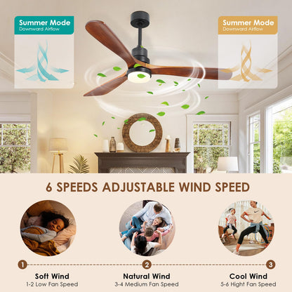 60" Wood Ceiling Fan with Lights and Remote - Outdoor Ceiling Fan for Covered Patios with 3 Walnut Wood Blades, Modern Farmhouse Ceiling Fan Light Fixture for Indoor/Outdoor