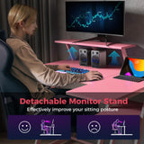 Tangkula L Shaped Gaming Desk with Power Outlets, Small Gaming Computer Desk 39inch with Storage Shelf, Corner Desk with Carbon Fiber Texture, Gamer Desk Gaming Table (Pink) Tangkula