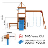 Dolphin Playground Wooden Swing Sets for Backyard with 2 in 1 Outdoor Table, Outdoor Playset for Kids 3-10 with Rock Climbing Wall, 6FT Wave Slide, Fort, and 2 Belt Swings, Playground Accessories DOLPHIN PLAYGROUND T