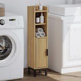 FerniTry Small Bathroom Storage Cabinet, Corner Narrow Toilet Paper Floor Cabinet with Door and Shelves,Bathroom Organizer with Adjustable Shelf, for Small Spaces (Oak) FerniTry