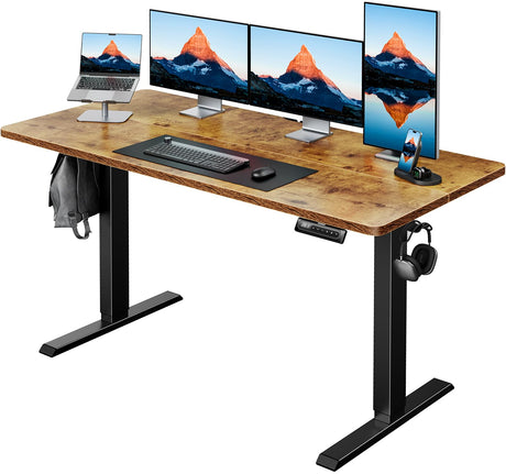 HUANUO 55" x 24" Electric Standing Desk Adjustable Height, 4 Memory Height Settings, Headphone Hook, Cable Manager, Sit Stand Up Desk for Home Office & Computer Workstation, Vintage Brown HUANUO