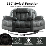 CANMOV Massage Swivel Rocker Recliner Chair with Heat and Vibration, 360 Degree Swivel Manual Recliners Antiskid Fabric Single Sofa Heavy Duty Reclining Chair for Living Room, Grey Green CANMOV