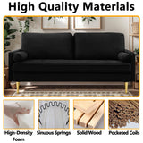 Thctvous 65" Loveseat Sofa with 2 Pillows, Comfy Love Seat Cuches with Gold Legs,Velvet Small Couchs for Living Room Bedroom Office Apartment,Mid Century Modern Couch (Black) Thctvous