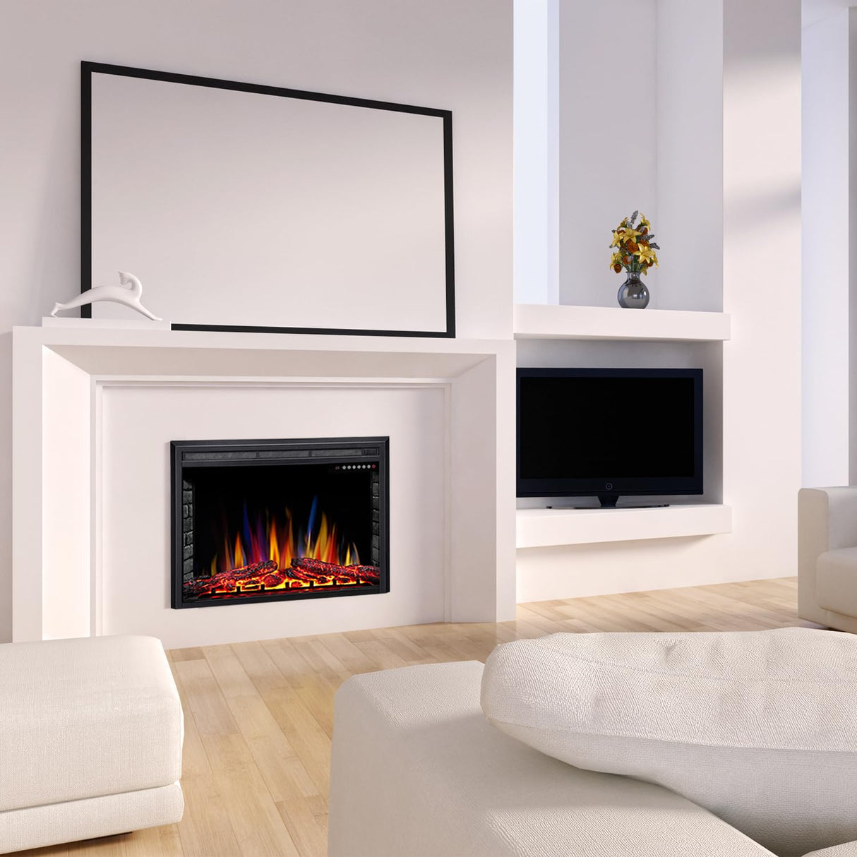 R.W.FLAME 39" Electric Fireplace Insert,Freestanding & Recessed Electric Stove Heater,Touch Screen,Remote Control,750W-1500W with Timer,Colorful Flame Option (39''X27'') R.W.FLAME