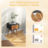 Giantex Nightstand with 2 Drawers, Mid Century Modern Bedside Table with Solid Wood Legs, Practical End Side Table for Living Room Bedroom Small Space, Night Stand, Black & Walnut Giantex