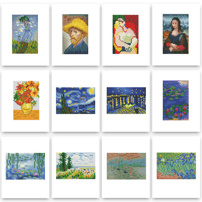 PeakLuv 12Pcs Small Diamond Art Kits Small Diamond Painting Kits, Classic Masterpiece Mini Diamond Art Kits for Beginners, Square Drill Mini Gem Painting 1-Hour Painting for Home Desktop Decor, 6X7in