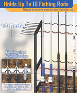 Tigerden Fishing Rod Holders for Garage, Fishing Pole Holder Stand with Multifunctional Hook, 4 Tier Fishing Gear Equipment Organizers Rack, Fits Most Rods of 1.57" for Home Entryway Corner, Black Tigerden