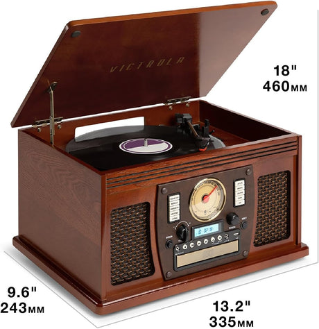 Victrola Navigator 8-in-1 Bluetooth Record Player with Built-in Speakers – 3 Speed, CD Player, Cassette, FM Radio, USB, RCA Out, Headphone Jack, Wireless Music Streaming, Real Wood, White Victrola