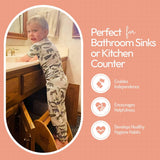 Hidden Helper Stow-Away Kid's Step Stool, Montessori Folding Two-Step Stool for Child Independence, Bamboo Wood Toddler Stepping Stool for Bathroom and Kitchen Hidden Helper