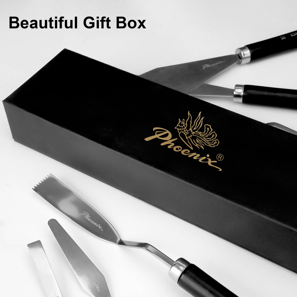 PHOENIX High Flexible Palette Knife Set, 8 Pieces Stainless Steel Painting Knives (31,41,42,43,44,46,51,52) Art Knife with Wood Handle, Paint Spatula for Oil Acrylic Paint PHOENIX