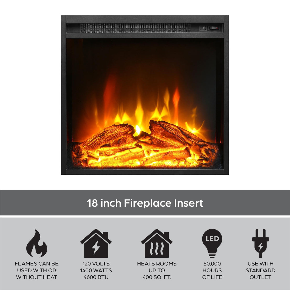Ameriwood Home Clermont 22 Inch Electric Fireplace with Mantel and Shelf, Replaceable Fireplace Insert Heater, Realistic Log and Flame Effect, for Living Room or Bedroom, Ivory Oak Ameriwood Home