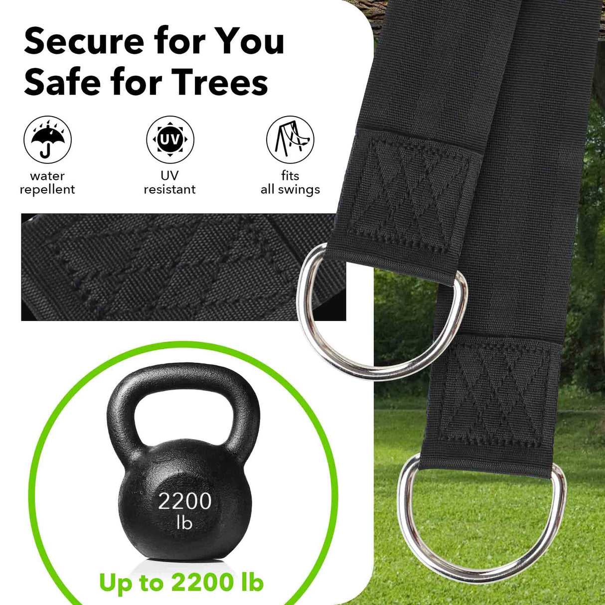 Frocopo Extra Long Tree Swing Kit, 5FT Premium Nylon Straps Hold 2200LBS, Safety Lock Carabiners, Hammock Hanging Strap Quick & Easy Installation Frocopo