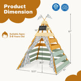 Costzon Kids Tent, Large Wooden Indoor Outdoor Triangle Hideaway Playhouse with Machine Washable Flags, Removable Chalkboard & Door Curtains, Teepee Tent for Kids Children 3-8 Years Old Costzon