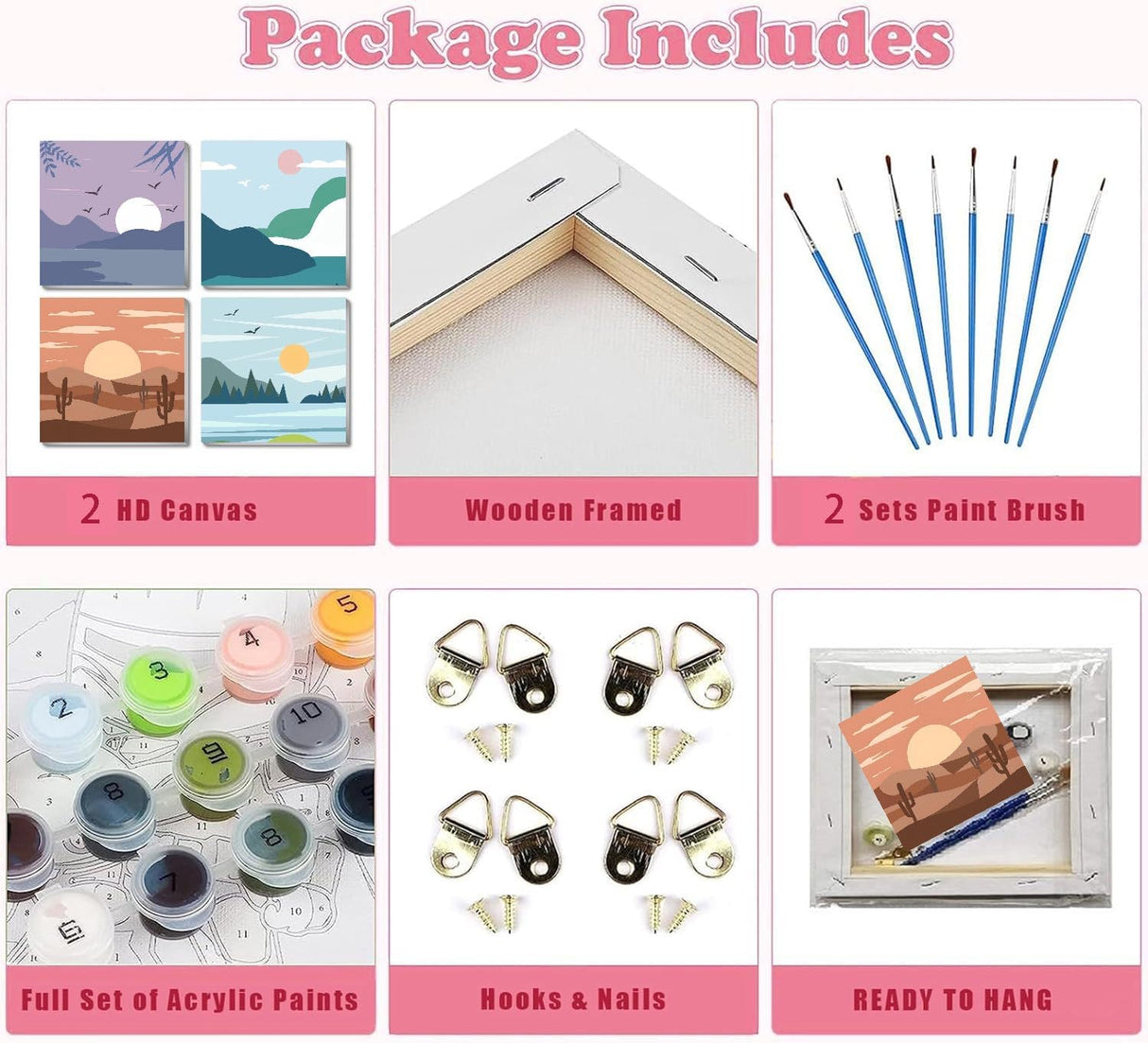 Fotasmua 4 Pack Framed Paint by Number Kits for kids Sunset, DIY Landscape Paint by Numbers Kits for Adults on Canvas, Easy Acrylic Oil Painting for Kids & Adults Beginners for Wall Decor (8 x 8 Inch) Fotasmua