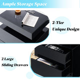 AMERLIFE High Gloss LED Nightstand Set of 2 with Charging Station, Modern Bedside Table Night Stand with LED Lights, Sofa End Side Tables with Drawers for Bedroom Living Room, Black AMERLIFE