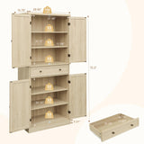 UZUGUL Kitchen Pantry Cabinet with Adjustable Shelf,72'' Tall Rattan Pantry Storage Cabinet with 4 Door and Drawer, Bedroom Wardrobe, Tall Storage Cabinet for Living Room UZUGUL