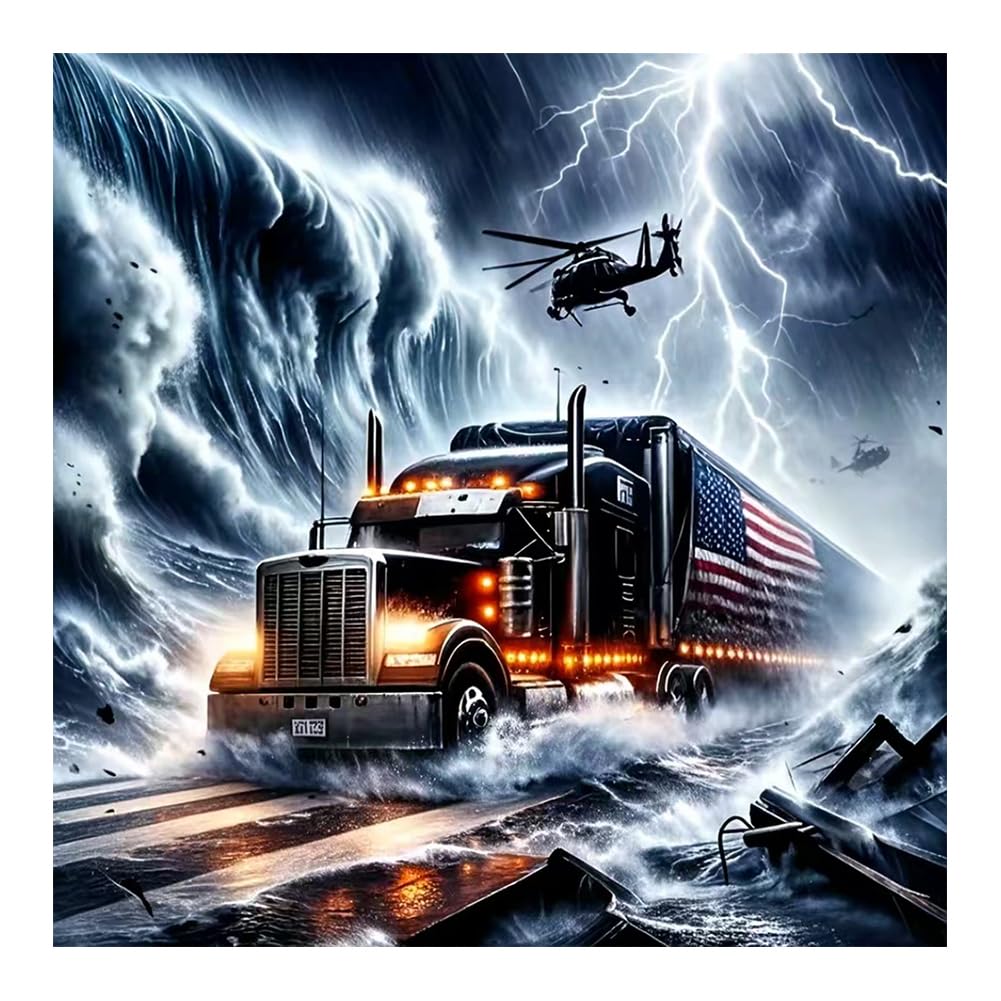 hill froeistung 5D Truck Diamond Art Painting Kits for Adults,Tsunamis Diamond Art for Beginners, DIY Full Drill Flag Diamond Art Painting(12X12 inch) hill froeistung