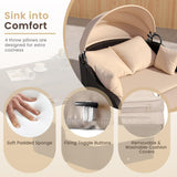 Moccha Outdoor Daybed with Retractable Canopy - PE Rattan Double Chaise Lounge w/Soft Cushions, Pillows, Ottoman, Outside Sunbed, Wicker Loveseat Sofa, Sectional Conversation Set, Patio Furniture Set LDAILY