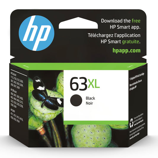 HP 63XL Black High-yield Ink Cartridge | Works with HP DeskJet 1112, 2130, 3630 Series; HP ENVY 4510, 4520 Series; HP OfficeJet 3830, 4650, 5200 Series | Eligible for Instant Ink | F6U64AN