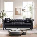 Chesterfield Sofa 83.4 " Faux Leather Couches with Gourd Wooden Legs, Deep Seat Comfy 3-Seater Upholstered Couch Button Nailhead Tufted Classic Couches for Living Room，Bedroom Easy to Assemble (Black) FEISHOMINOO