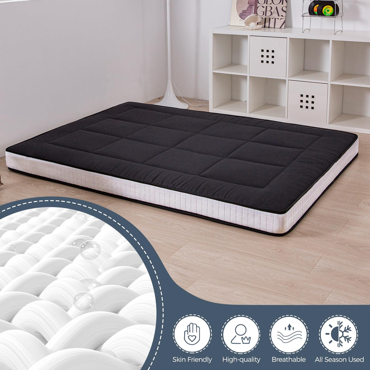 MAXYOYO 6" Extra Thick Floor Futon Mattress, Foldable Mattress Tatami Pad Floor Mattress for Adults Floor Bed Roll Up Mattress Guest Mattress, Black, Twin MAXYOYO