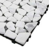 SUNWINGS 4PCS Natural Stone Interlocking Deck Tiles 12"x12" Pebble Waterproof Patio Deck, Outdoor Indoor Floor Decking Tiles for Porch Poolside Balcony Backyard, Carrara White sunwings