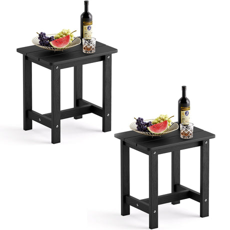LUE BONA Outdoor Side Table Set of 2, HDPS Small Outdoor Table, Adirondack Side Table, Outside End Table for Patio, Porch, Deck, Pool, Weather Resistant/Easy Maintenance/Indoor or Outside Use, Black LUE BONA