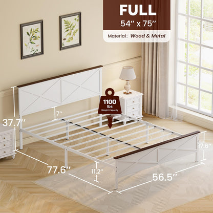 VOPEAK Farmhouse Full Bed Frame with Headboard and Footboard, Bed Frame Full Size Metal Platform with Under Bed Storage, Noise Free, No Box Spring Needed, Easy to Install, Sturdy & Stable, Wh - WoodArtSupply