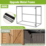 Joyqinchen Outdoor Storage Shed with Strong Metal Frame, Wooden Garden Sheds with Adjustable Shelves and Removable Floor, Weatherproof Outdoor Trash Can Shed, Horizontal Storage Cabinet for Patio Joyqinchen