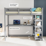 JOYMOR Bunk Bed with Desk and 4-Layer Shelves, Loft Bed Twin Size with Under Desk and Bookcase Storage, Twin Bed Frame for Kids, Adults& Young Teens JOYMOR