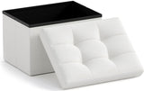 Ornavo Home Small Storage Ottoman Foldable Collapsible Rectangle Linen Ottoman Foot Rest Stool Seat, for Living Room, Bedroom, Home Office, Dorm - 12 x 16 x 12, White Ornavo Home