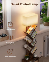 Evermagin 6 Tier Tree Bookshelf with Smart Light, Small Bookcase Tower with Remote Control, Tall Floor Standing Book Organizer for Living Room, Bedroom & Home Office, Rustic Brown Evermagin