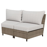 INTER HUT Vista Oasis Outdoor Sectional Sofa Set, 2 Seat Armless Sofa, Wicker Outdoor Furniture with Deep Seating Cushion, Beige/Beige INTER HUT
