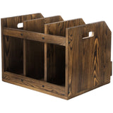 MyGift Rustic Burnt Brown Wood Office Desktop Document File Folder Binder Storage Organizer Rack with 3 Compartments and Chalkboard Labels MyGift