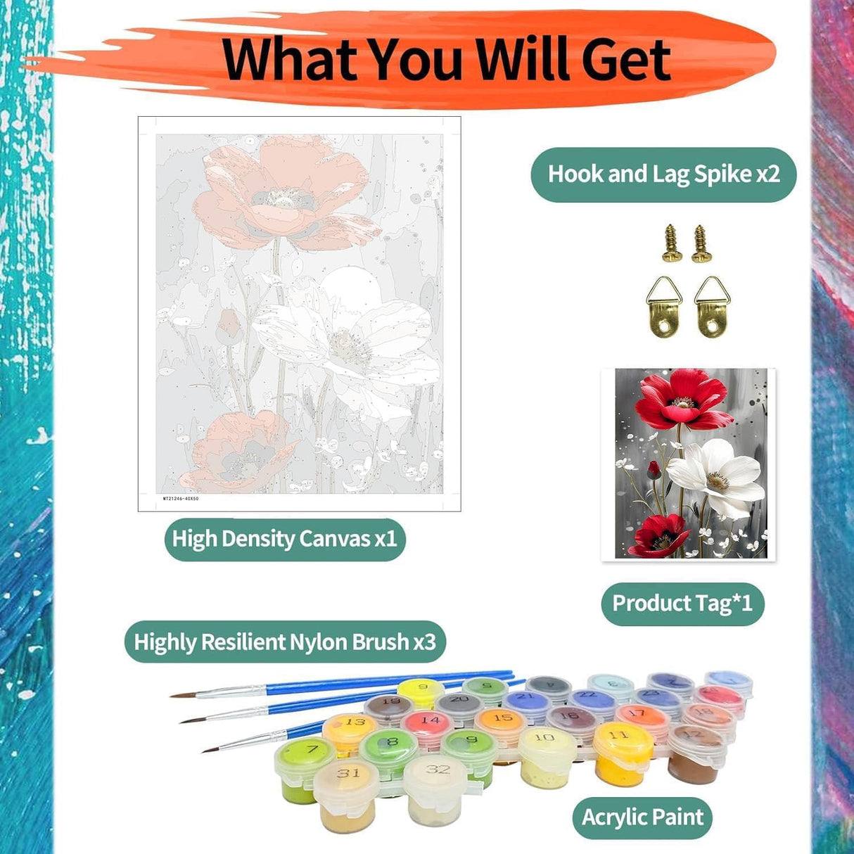 Flower Paint by Numbers Kits for Adults - Painting by Numbers Kit Flowers, Flower Adults Paint by Number Kits on Canvas Without Frame Oil Painting Acrylic Paints for Home Wall Decor 16X20 inch ajepon