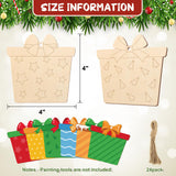 COCHIE Wooden Christmas Ornaments to Paint for Kids Adults Set of 24, Xmas Unfinished Wood Crafts for Painting, DIY Paintable Christmas Cutouts Slices for Craft with Ropes (Gift Boxes) COCHIE