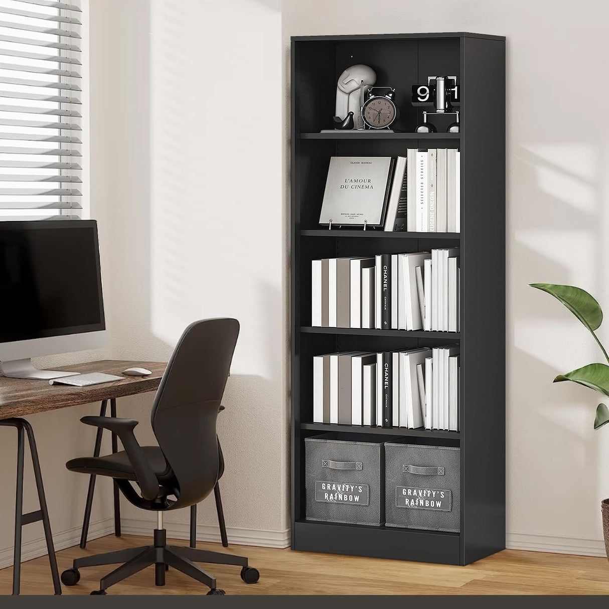 IRONMIX Metal Open Bookcase, 5-Tier Bookshelf with Adjustable Shelves, Black Bookshelf for Small Places, 70" 87 Tall Book Shelf, Curio Cabint Display Case for Home Office, Library, Living Room IRONMIX