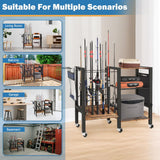 3-Tier Fishing Rod Holder, Garage Fishing Rod Rack, Fishing Rod Organizer for 12 Rods, Space Saving Fishing Pole Storage System for Garage Boat RV Basement, with Wheels Hooks and Storage Bag COLCUT