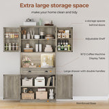 UPOSOJA Farmhouse Kitchen Pantry Cabinet with Operation Table, 72.6" Storage Cabinet with LED Lights and Power Strip, Adjustable Shelves for Dining Room, Bathroom, Living Room (Gray) UPOSOJA