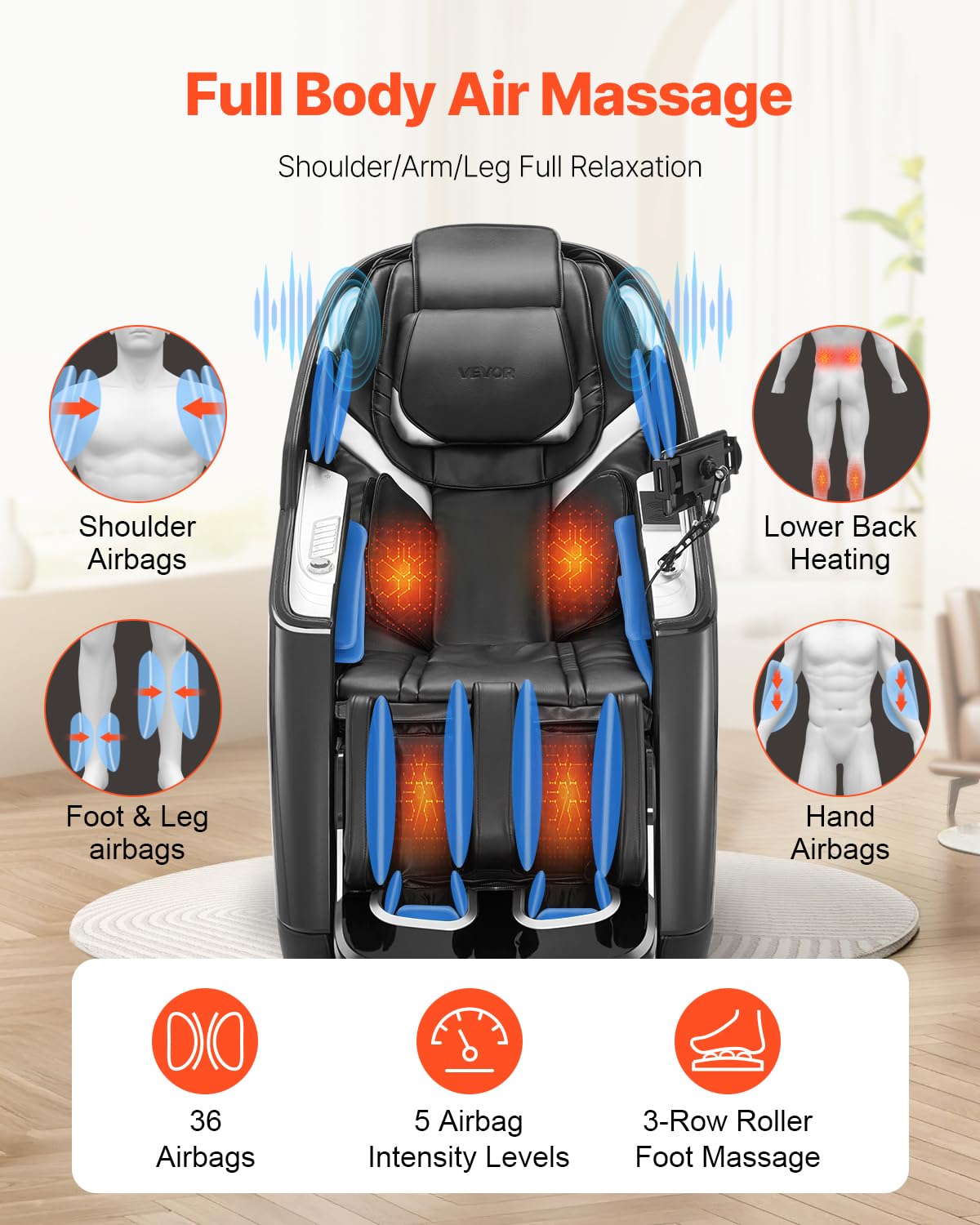 VEVOR 4D+3D Full Body Massage Chair - SL Track, AI Voice Control, Electric Extendable Footrest, Yoga Stretch, TFT Touchscreen, Home Relaxation VEVOR