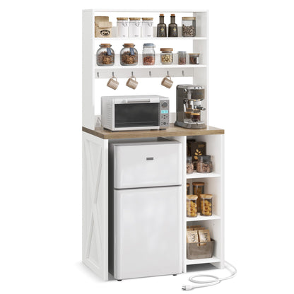 YITAHOME Mini Fridge Cabinet White Mini Fridge Stand with Storage Freestadning Bakers Rack with Power Outlet 6-Tier Mini Fridge Shelf for Kitchen Dining Room Living Room Dorm Office