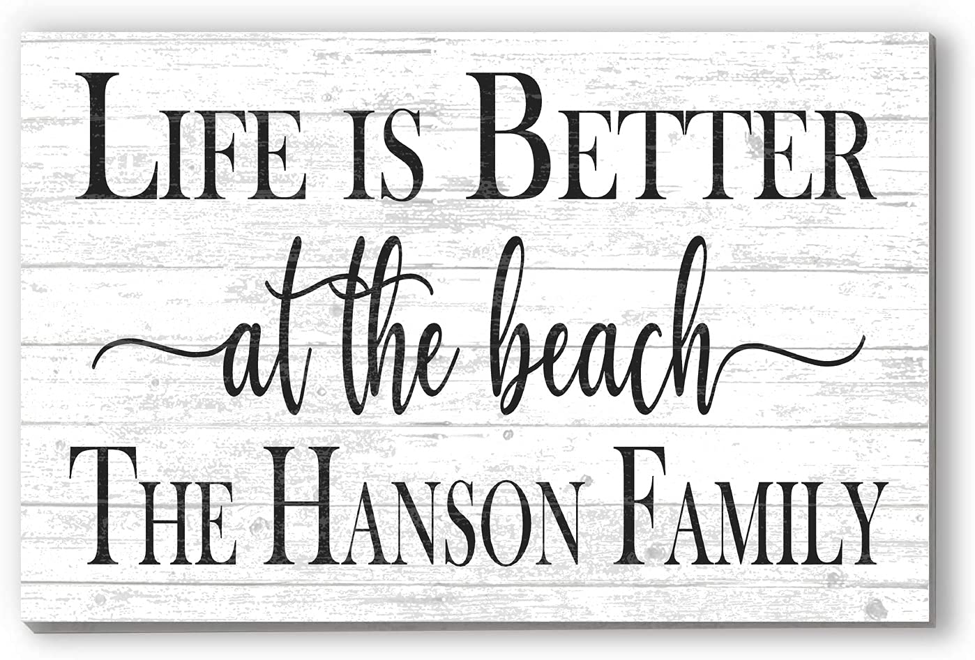 Custom Beach House Sign Personalized Beach Home Decor - Beach Theme Decoration - SOLID WOOD - 16.5 in x 10.5in (Life Is Better At The Beach - White) - WoodArtSupply