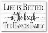 Custom Beach House Sign Personalized Beach Home Decor - Beach Theme Decoration - SOLID WOOD - 16.5 in x 10.5in (Life Is Better At The Beach - White) Broad Bay
