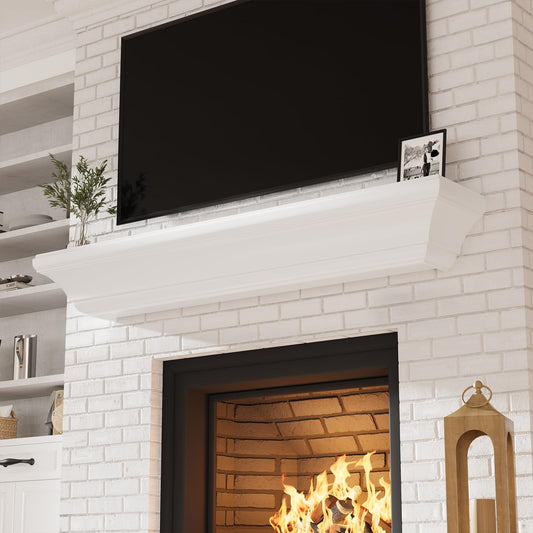 Eshoma Fireplace Mantel - 60 Inch Floating Shelf for Over Fireplace - Wood Mantel with Invisible Heavy Duty Wood Bracket - Floating Mantel Shelf for Wall, White, 60 X 8 X 6