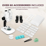 ESAKO Dual LED Kids Microscope - 52+ Piece Science Kit with Mineral & Insect Specimens, 10 Prepared Slides & 10 DIY Blank Slides, Microscope kit for Kids 8-12 ESAKO