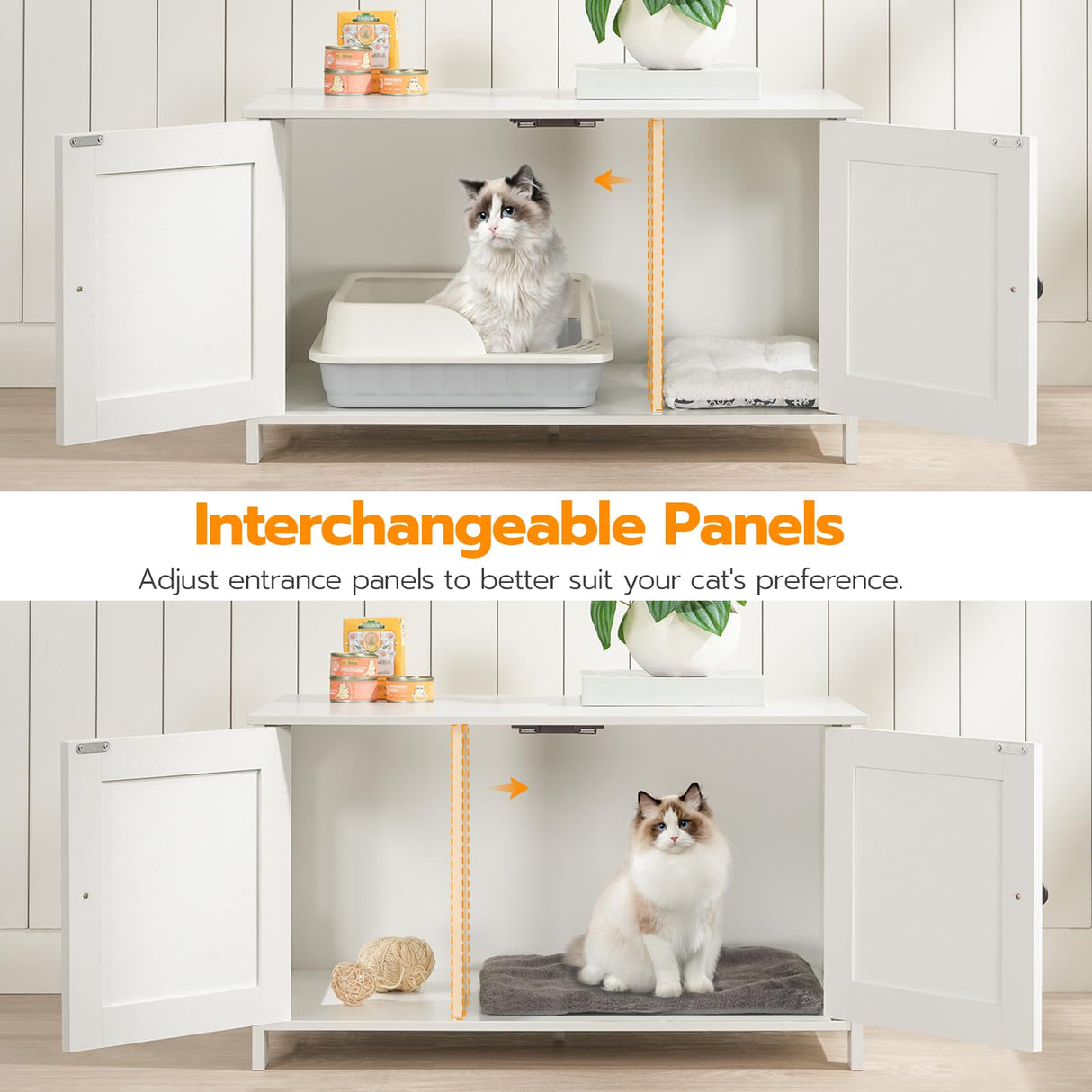 HOOBRO Litter Box Enclosure, Cat Litter Box Furniture with Removable Divider, Large Hidden Litter Box Furniture, Wooden Cat House, End Side Table, 31" L x 17.5" W x 18" H, White WT03MW01G2 HOOBRO