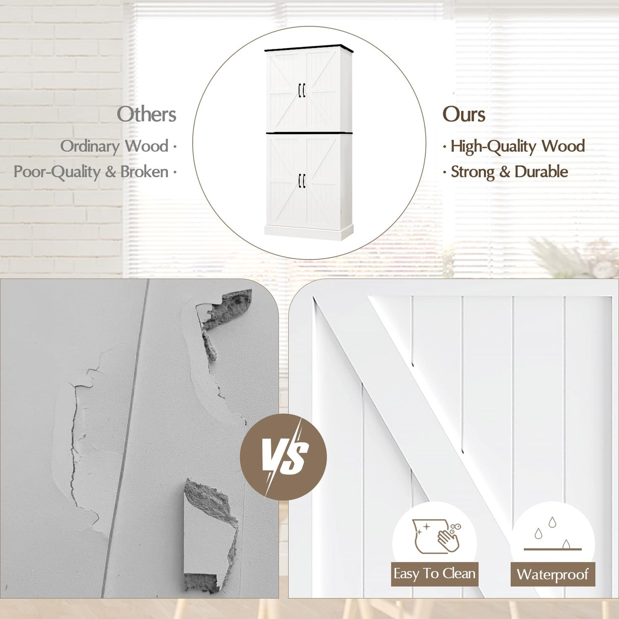 OtterOasis 72" Tall Pantry Cabinet, 31.5" W Larger Farmhouse Kitchen Pantry Cabinet with Barn Doors, Hidden Drawer and 4 Shelves, Wood Versatile Storage Cabinet for Kitchen, Dining Room, Living Room OtterOasis